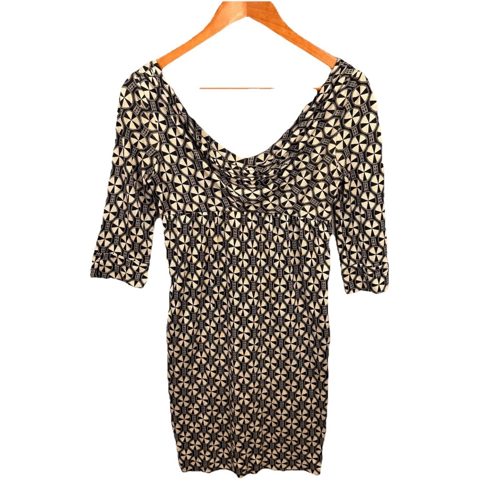 Diane Von Furstenberg 4 100% Silk Black & Ivory Empire Baby Doll Dress Pockets